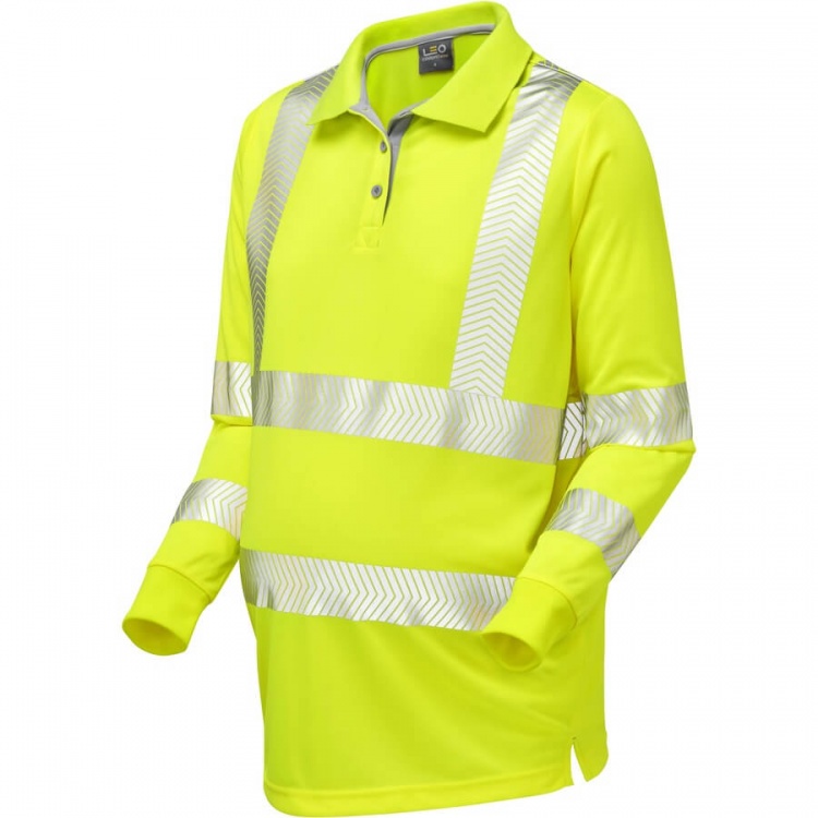 Leo Workwear PM08-Y Yarnacott Maternity Coolviz Plus Hi Vis Long Sleeve Polo Shirt Yellow